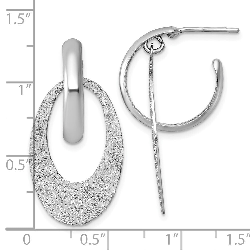 Sterling Silver RH-plated Polished Brushed Dangle Post Hoop Earrings