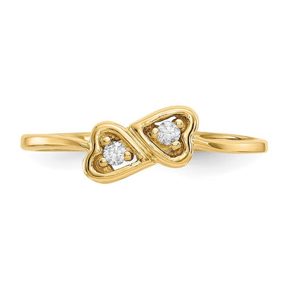 14K Yellow Gold Polished AA Diamond heart ring