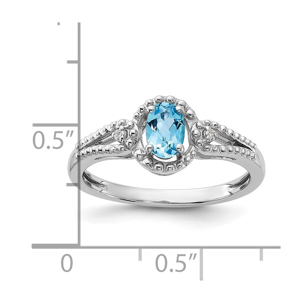 Sterling Silver Rhodium-plated Light Swiss Blue Topaz & Diamond Ring