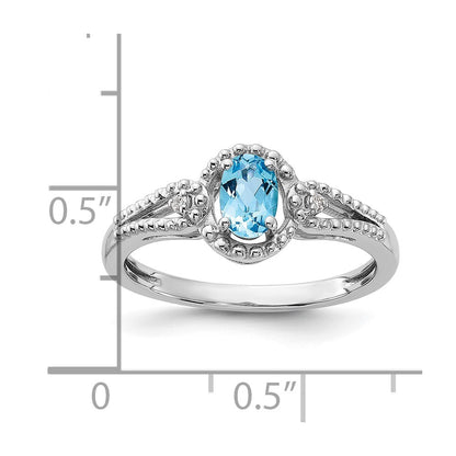 Sterling Silver Rhodium-plated Light Swiss Blue Topaz & Diamond Ring