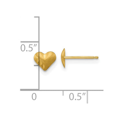 14k Yellow Gold Diamond-Cut & Satin Puffed Heart Stud Earrings Gift for Women