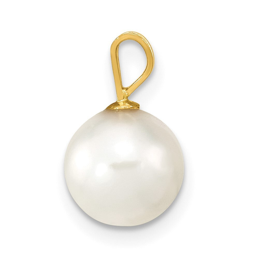 14k Yellow Gold 8-9mm White Round Akoya Saltwater Cultured Pearl Pendant