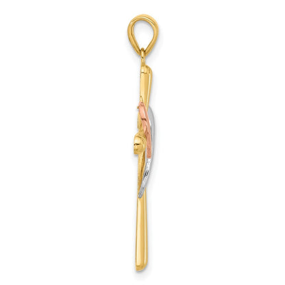 14k Two-tone Gold with White Rhodium Polished Cross with Heart Pendant