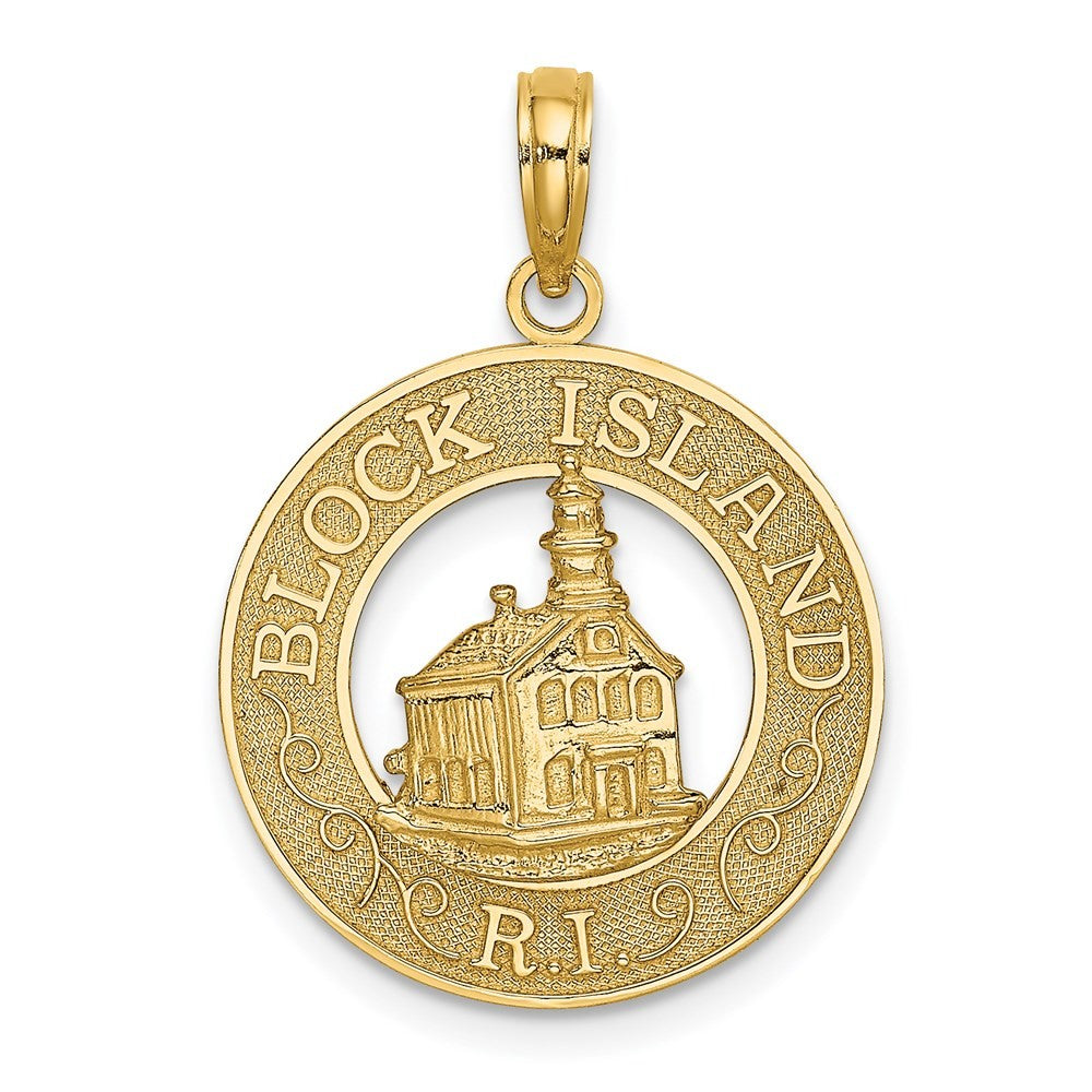14k Yellow Gold BLOCK ISLAND, RI w/ Lighthouse Charm