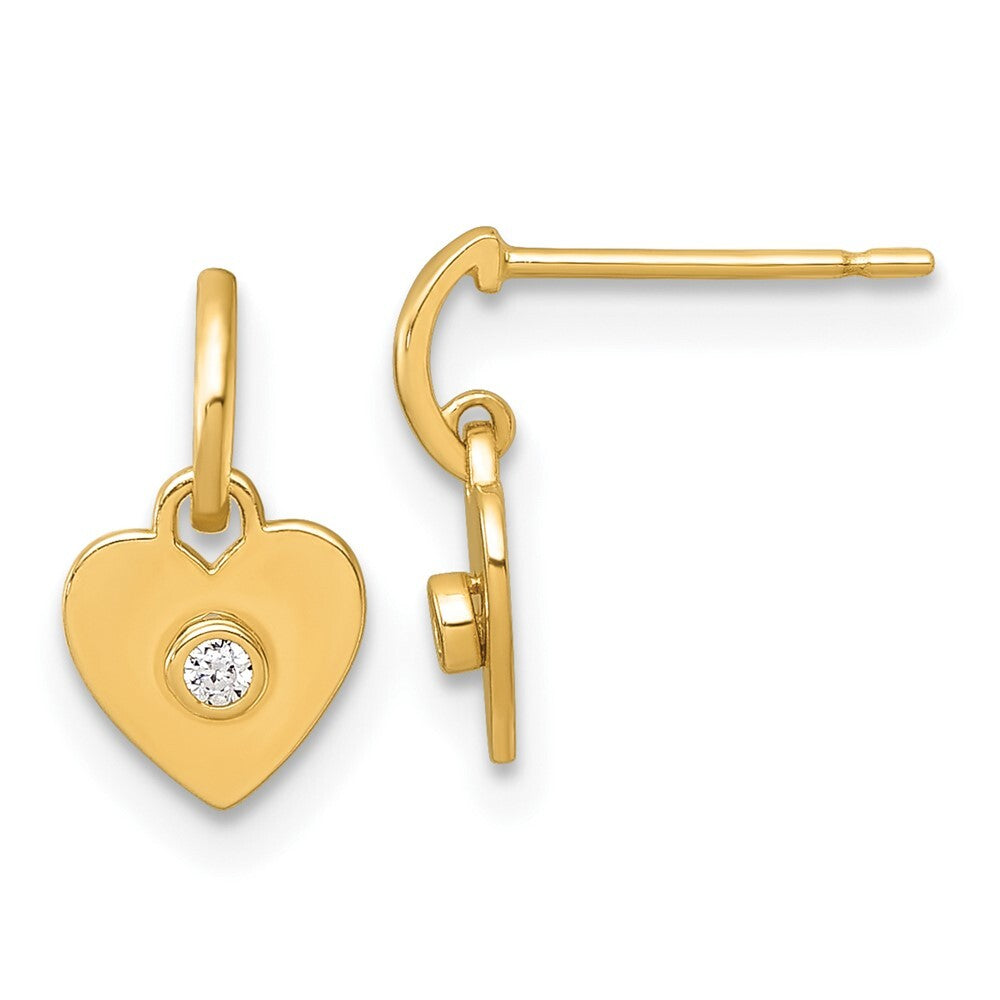 14k Yellow Gold Polished Cubic Zirconia Heart Dangle Earrings Gift for Women
