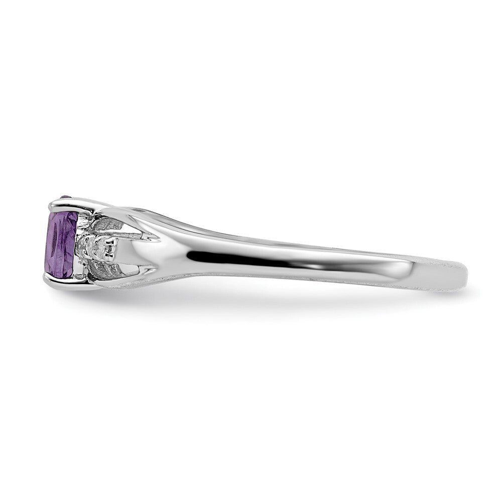 Sterling Silver Rhod-plated Diamond Amethyst Ring Size 7
