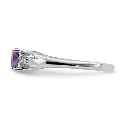 Sterling Silver Rhod-plated Diamond Amethyst Ring Size 7