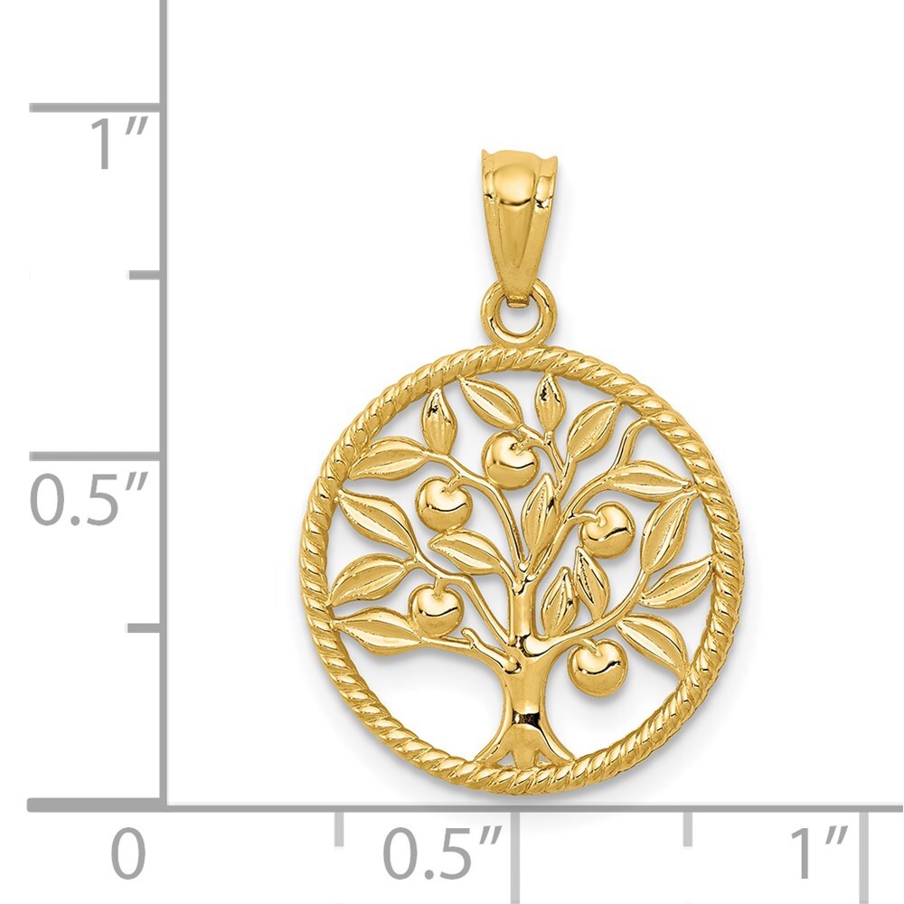 14k Yellow Gold Polished Tree Of Life in Round Pendant for Women