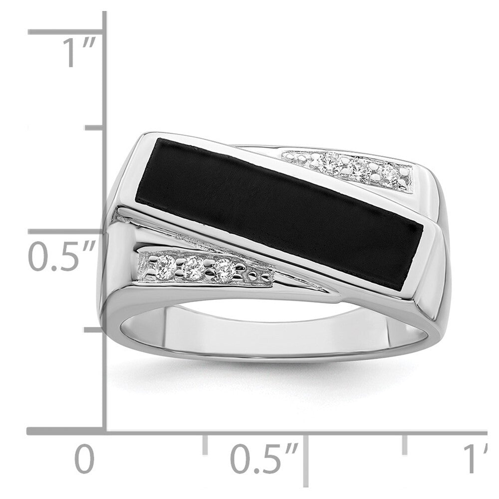 Sterling Silver Rhodium-plated CZ & Onyx Ring Size 9