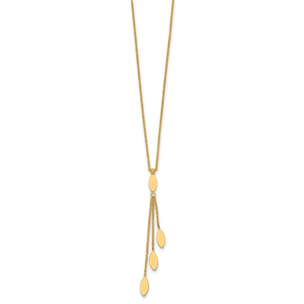 14k Yellow Gold Polished Oval 3-Dangles 16 inch with 2 inch Extender Necklace