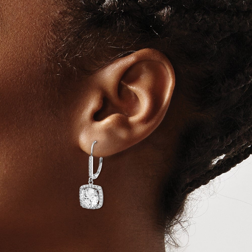 Sterling Silver Rhodium-plated Polished Cubic Zirconia Dangle Earrings