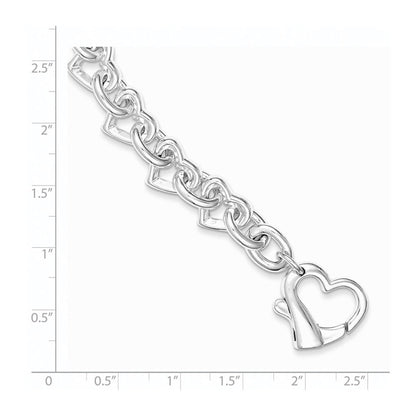 Sterling Silver 7.5inch Polished Fancy Heart Link Bracelet