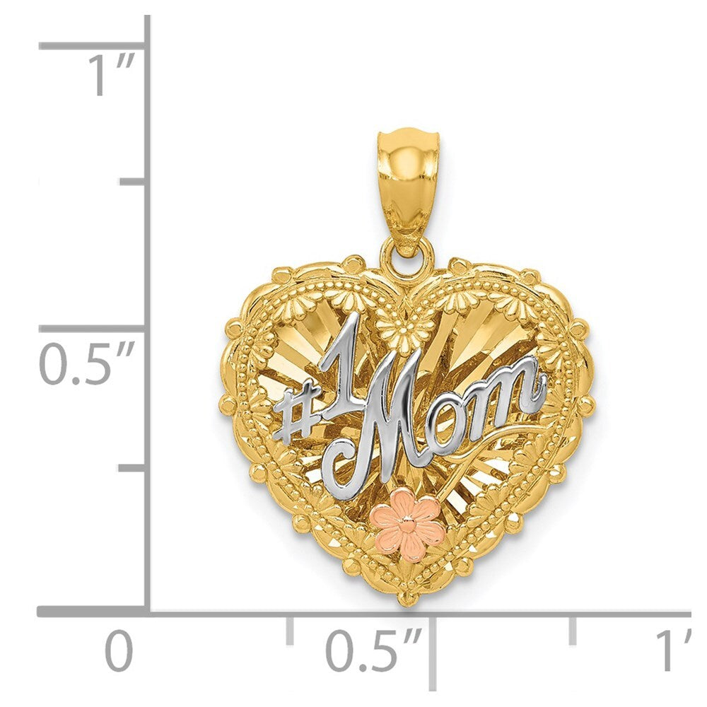 14k Tri-Color Gold Tri-color Polished #1 MOM Shadowbox Pendant for Women