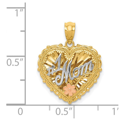14k Tri-Color Gold Tri-color Polished #1 MOM Shadowbox Pendant for Women