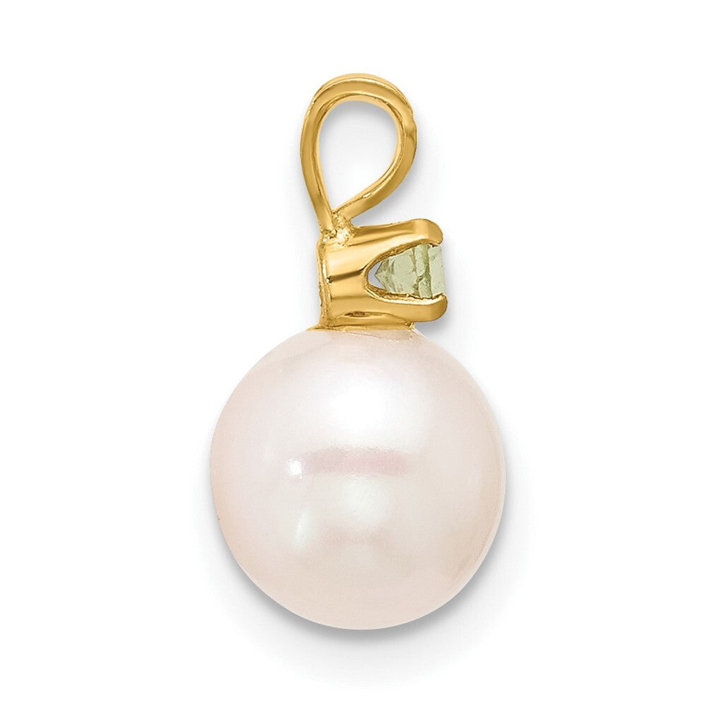 14k Yellow Gold 7-7.5mm White Round Freshwater Cultured Pearl & Peridot Pendant