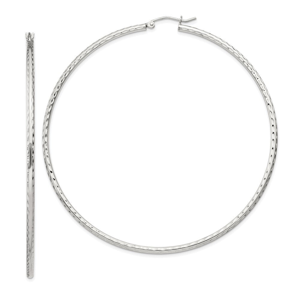 Sterling Silver 2mm Diamond Cut Hoop Earrings
