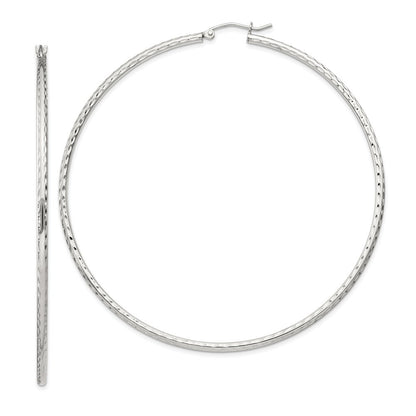 Sterling Silver 2mm Diamond Cut Hoop Earrings