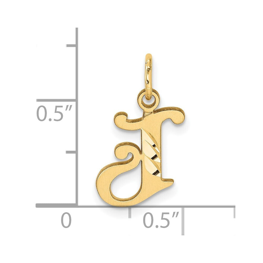 14k Yellow Gold Diamond-cut Letter J Initial Charm Pendant for Women
