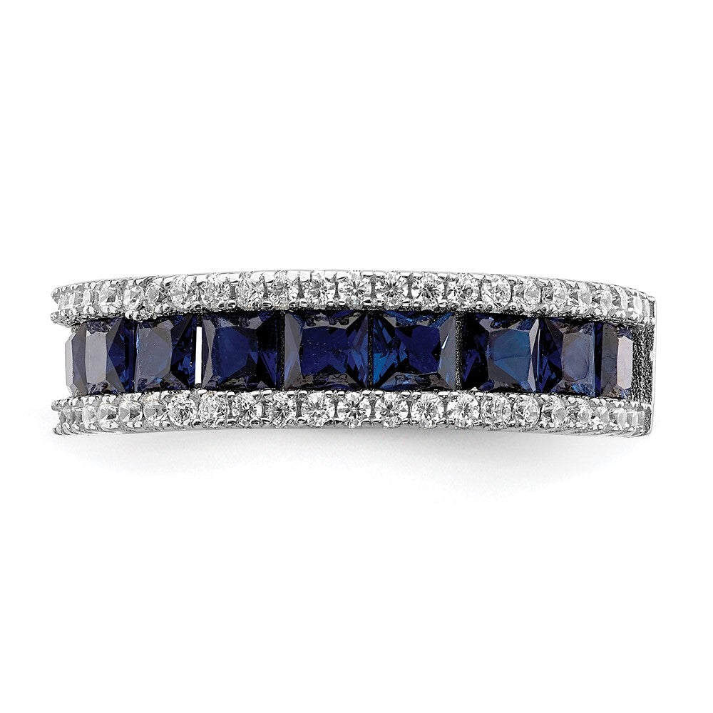 Sterling Silver Rhodium-plated Lab Cr Blue Spinel & Cubic Zirconia Ring Size 7