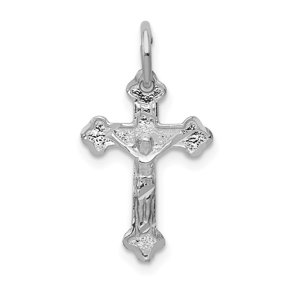 14k White Gold Satin Diamond-cut Crucifix Charm Pendant for Women