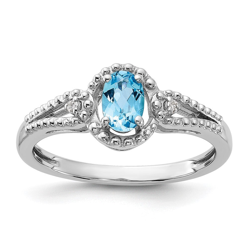 Sterling Silver Rhodium-plated Light Swiss Blue Topaz & Diamond Ring