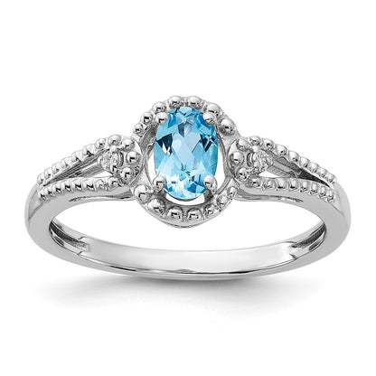 Sterling Silver Rhodium-plated Light Swiss Blue Topaz & Diamond Ring