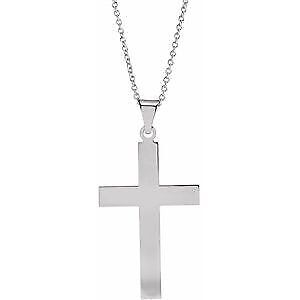 14k White Gold 28 x 18 mm Cross Pendant Necklace 18"