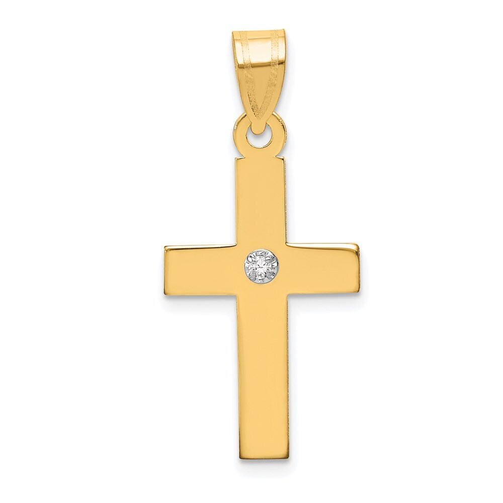 14k Yellow Gold Polished .02ct. Diamond Cross Pendant for Women