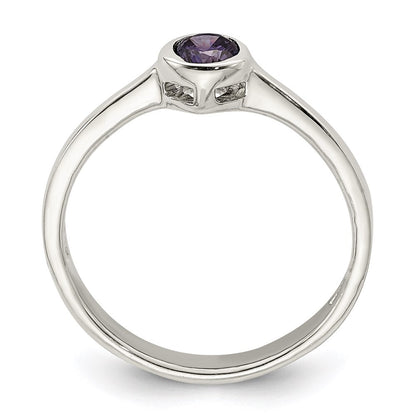 Sterling Silver Purple Round Bezel Cubic Zirconia Ring Size 7