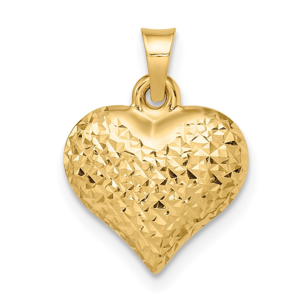 14k Yellow Gold Polished Diamond-cut Large Puffed Heart Pendant for Women