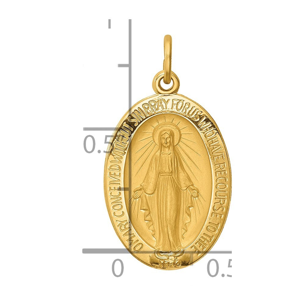 14k Yellow Gold Solid Polished and Satin Oval Miraculous Medal Pendant for Women
