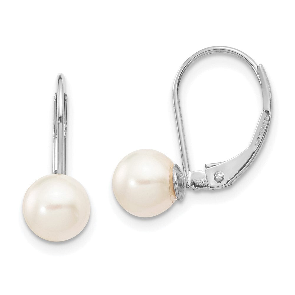 14k White Gold 6-7mm Akoya Saltwater Cultured Pearl Leverback Earrings