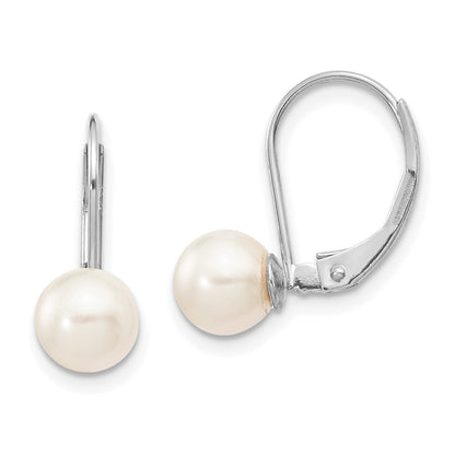 14k White Gold 6-7mm Akoya Saltwater Cultured Pearl Leverback Earrings