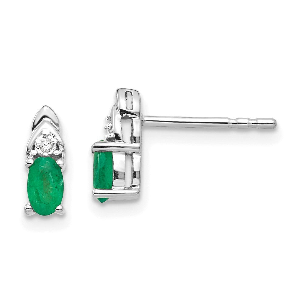 14k White Gold Emerald and Diamond Earrings