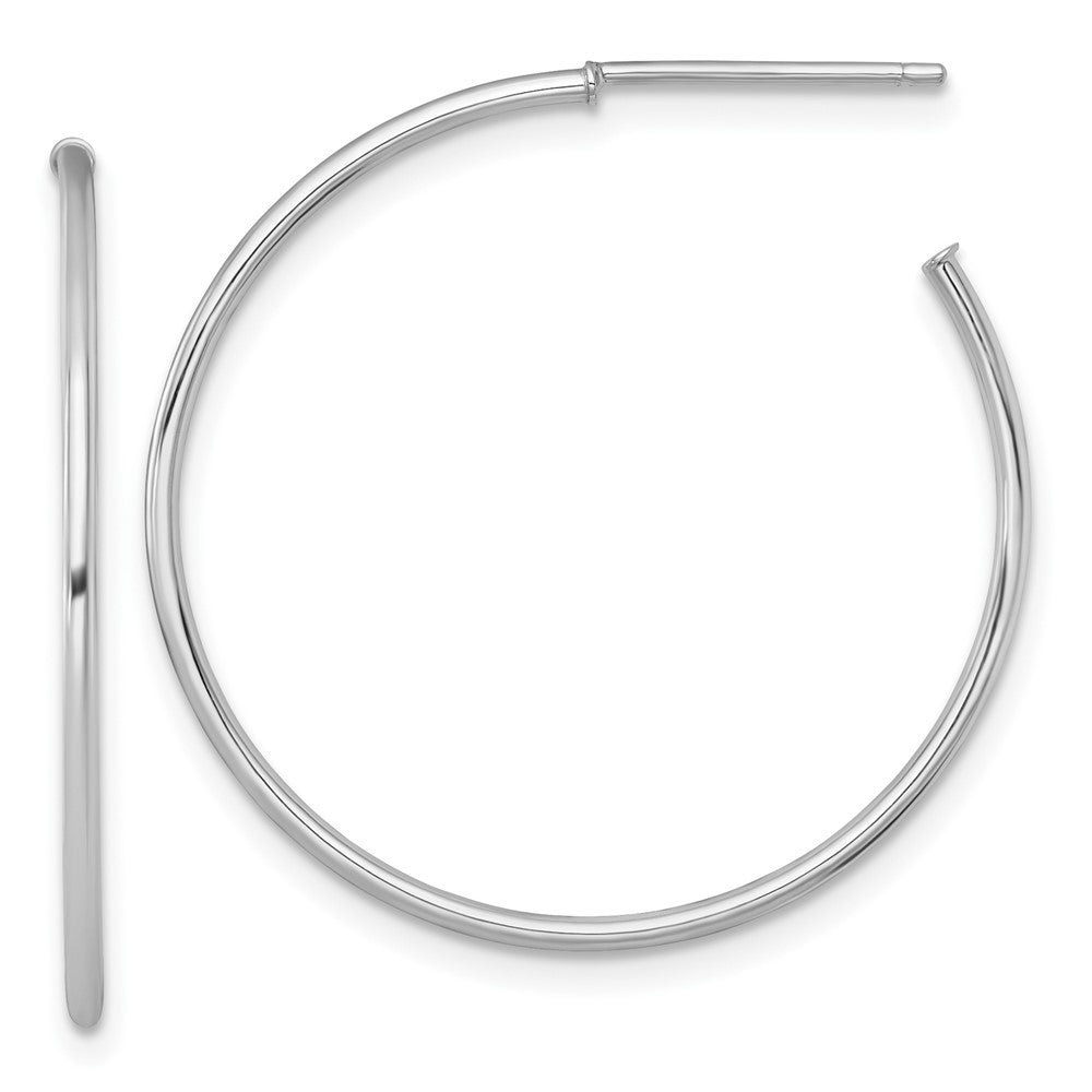 14k White Gold Polished 1.2 x 30mm Solid C-Hoop Earrings