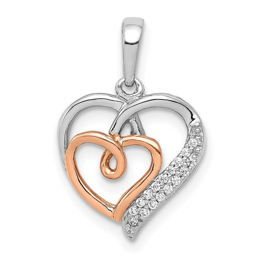 14k Two-tone Gold White and 1/20ct. Diamond Double Hearts Pendant for Women