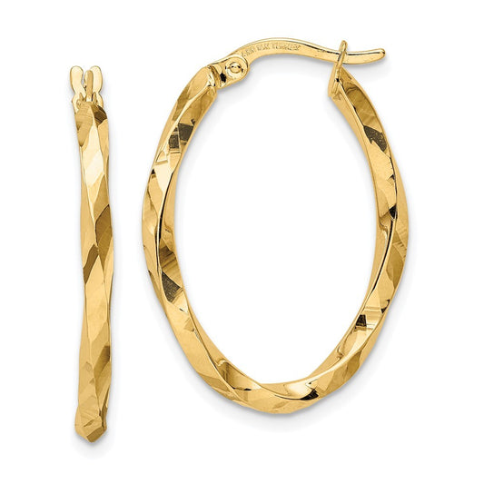 14k Yellow Gold Twisted 2.5x20x29mm Oval Hoop Earrings