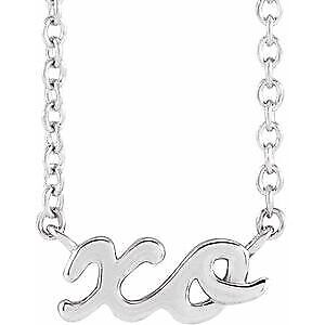 14k White Gold Script "XO" Pendant Necklace 18"