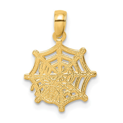 14k Yellow Gold Polished Spider Web Pendant for Women