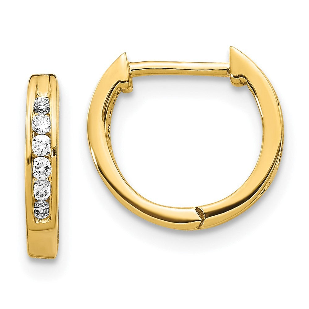 14k Yellow Gold Polished Diamond Hinged Hoop Earrings