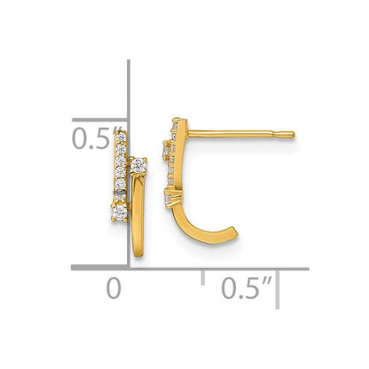 14k Yellow Gold Polished Fancy Cubic Zirconia J-Hoop Earrings Gift for Women
