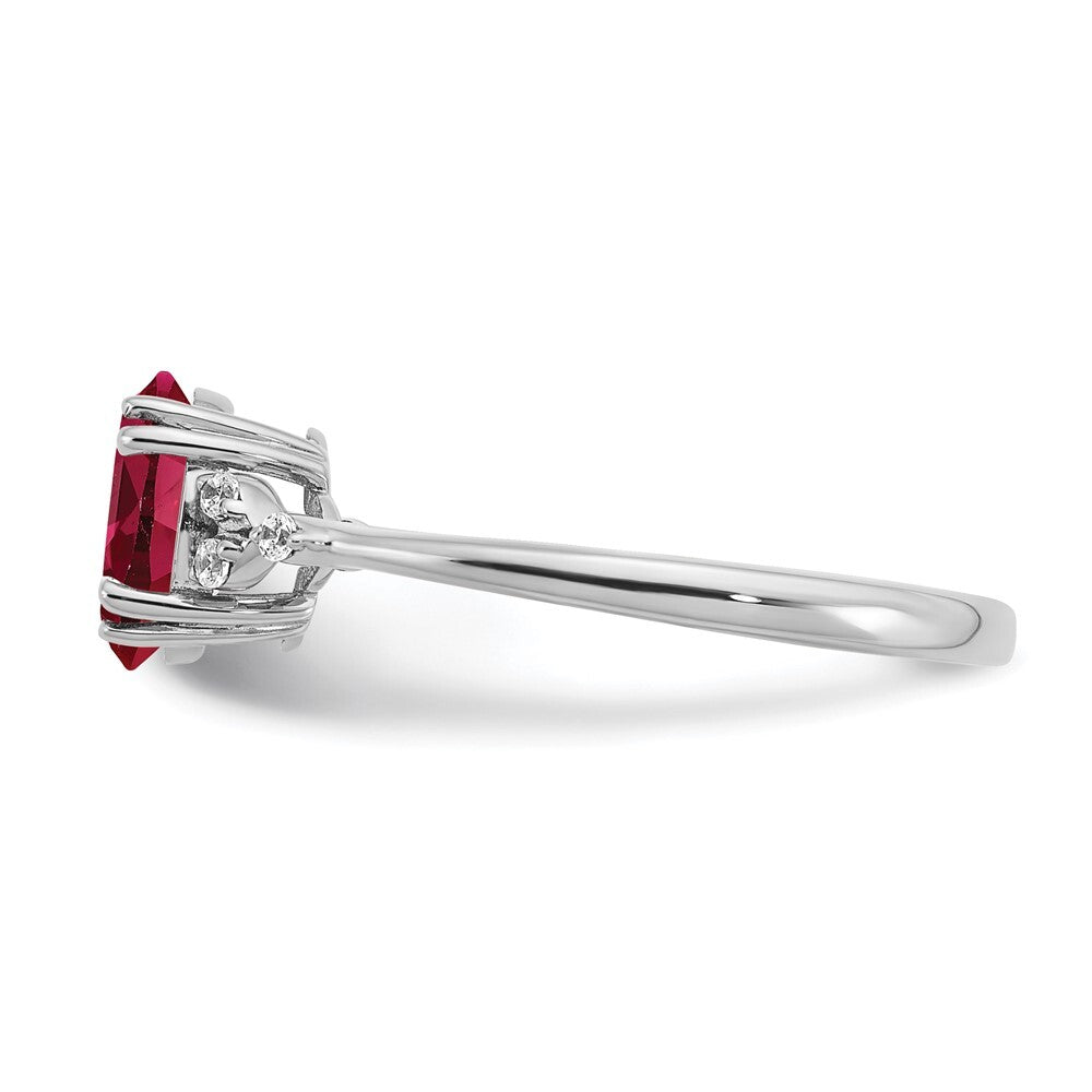 Sterling Silver Rhodium-plated Created Ruby and Diamond Ring Size 8