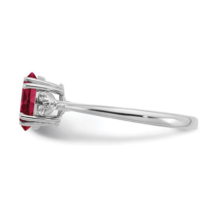 Sterling Silver Rhodium-plated Created Ruby and Diamond Ring Size 8