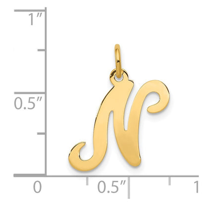 14k Yellow Gold Script Letter N Initial Charm Pendant