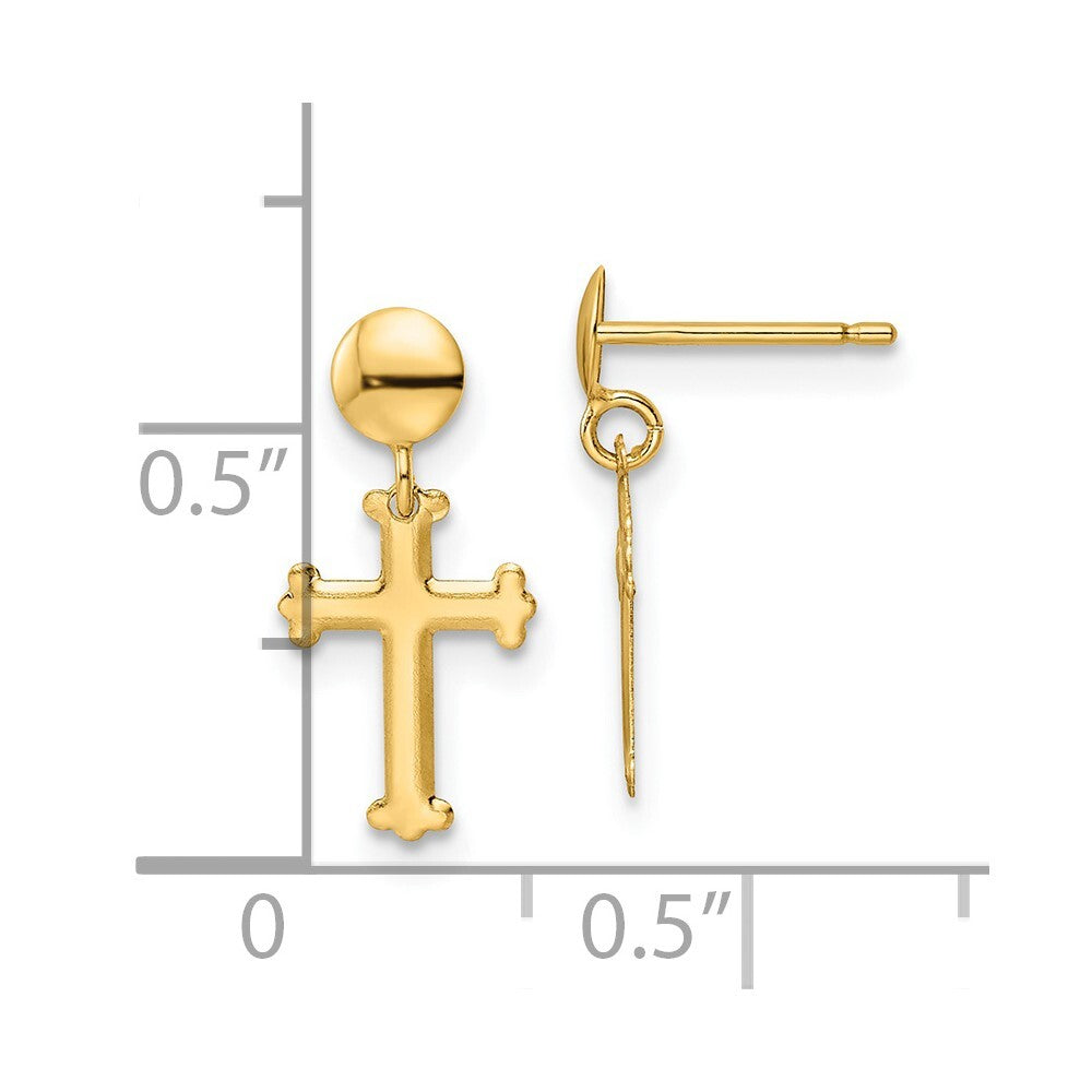 14k Yellow Gold Polished Cross Dangle Earrings Gift for Women