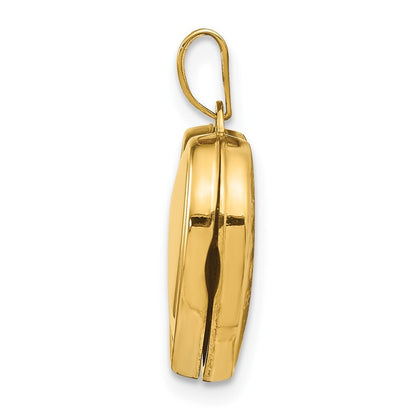 14k Yellow Gold  White Rhodium 15mm Heart Foot Prints Locket Pendant for Women