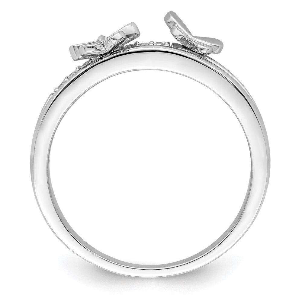 Sterling Silver Rhodium plated CZ Butterflies Ring Size 7