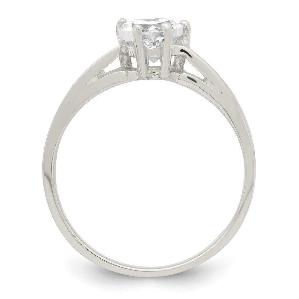 Sterling Silver Solitaire Heart Cubic Zirconia Ring Size 6