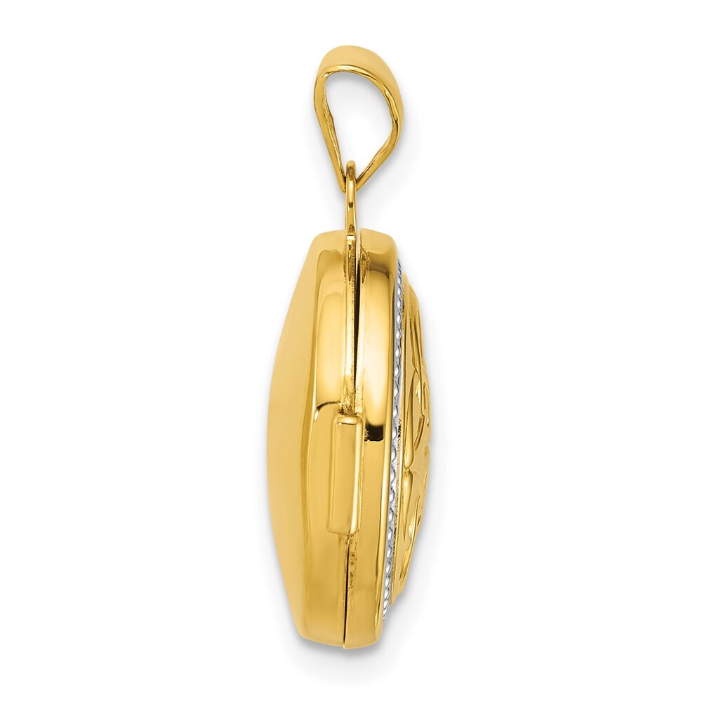 14k Yellow Gold and White Rhodium Polished Celtic 16mm Round Locket Pendant