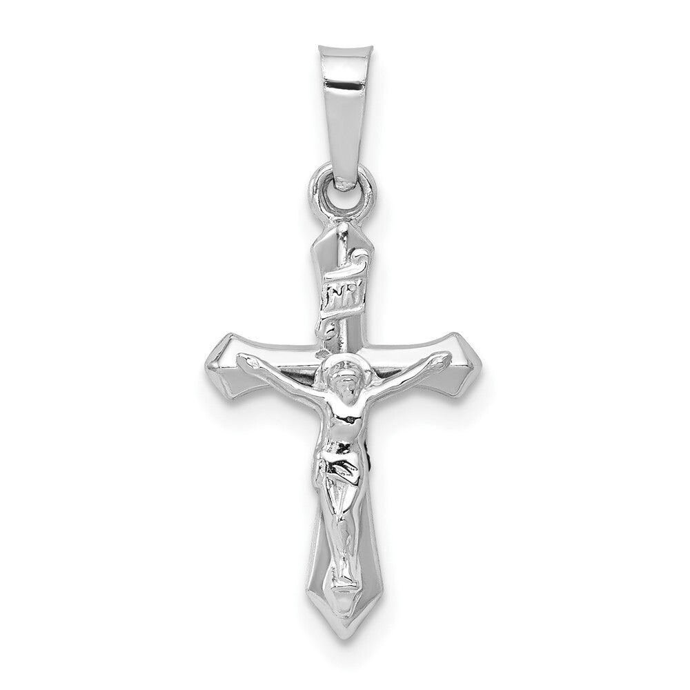 14k White Gold Polished INRI Crucifix Pendant for Women